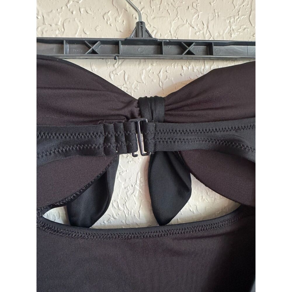 Aerie Black Bandeau One Piece Swimsuit Tie Front Open Back Strapless Medium - Picture 3 of 6